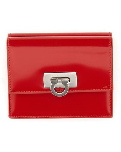 Ferragamo Compact Wallet With Hook-and-eye Closure - Red