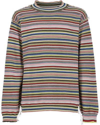 Maison Margiela Striped Knitted Long-Sleeved T-Shirt - Gray