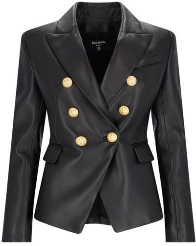 Balmain Six Buttons Leather Jacket - Black