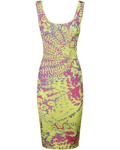 Versace Pattern-Printed Sleeveless Stretched Dress - Green