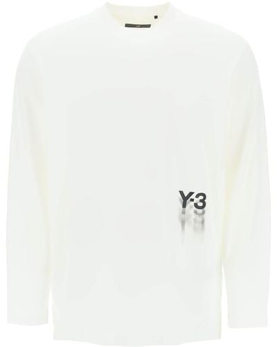 Y-3 Long Sleeved T Shirt With Logo Print - White