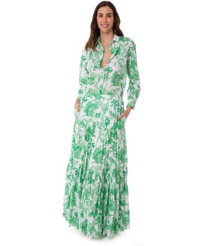 Mc2 Saint Barth Cotton Long Skirt With Jungle Print - Green