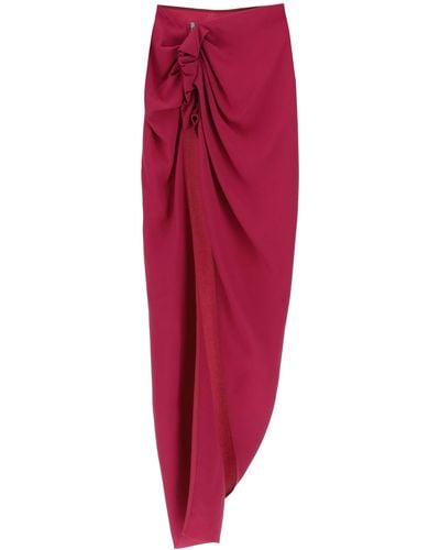 Rick Owens Draped Skirt With Slit And Train - Red