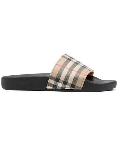 Burberry Slides Sandals With Vintage Check Motif - White