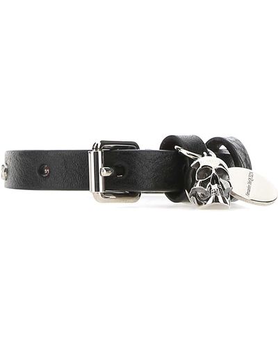 Alexander McQueen Black Leather Bracelet - White