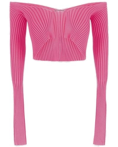 Jacquemus Logo Plaque Cropped Long Sleeve Top - Pink