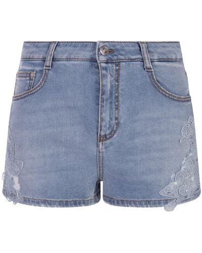 Ermanno Scervino Denim Shorts With Lace - Blue