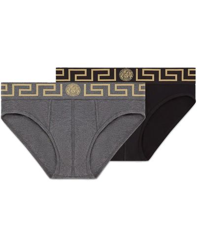 Versace Pack Of Two Panties With Greek Border - Gray