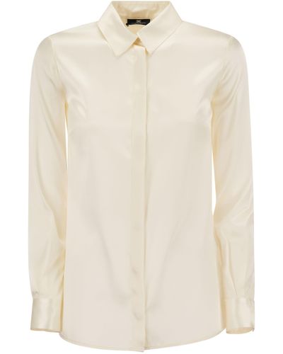 Elisabetta Franchi Straight Silk Satin Shirt - Natural