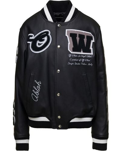 Off-White c/o Virgil Abloh Off- Moon Leather Varsity Jacket - Black