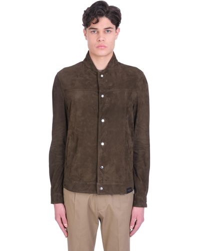 Low Brand Bomber Leather Jacket In Leather - Green