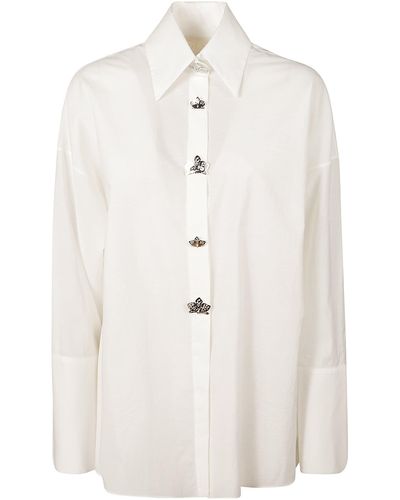 Genny Crown Buttons Plain Formal Shirt - White