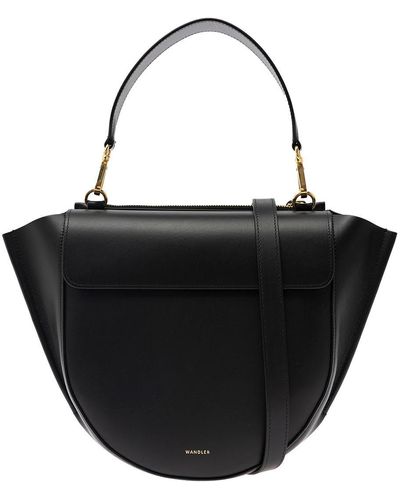 Wandler 'hortensia' Medium Black Handbag With Detachable Shoulder Strap In Smooth Leather Woman