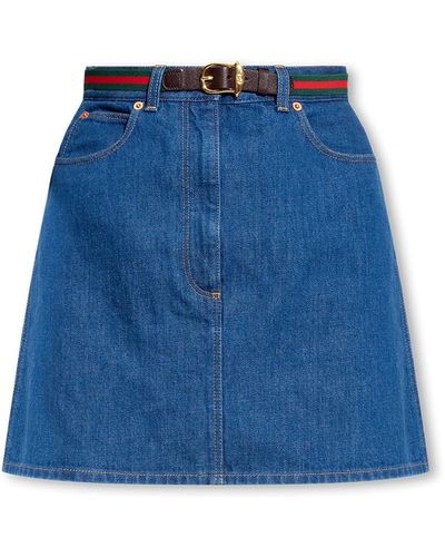 Gucci Denim Skirt With Belt - Blue