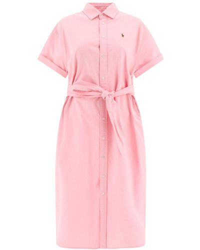 Polo Ralph Lauren Polo Pony-Embroidered Belted Shirt Dress - Pink