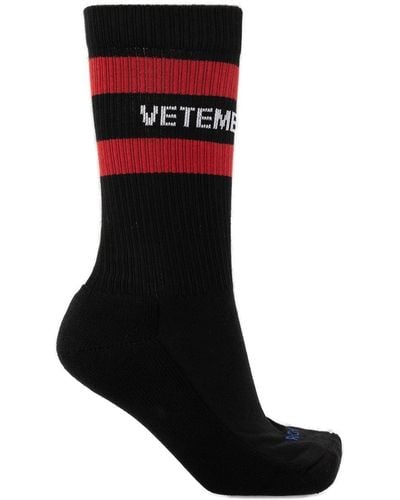 Vetements Logo Intarsia Striped Socks - Black