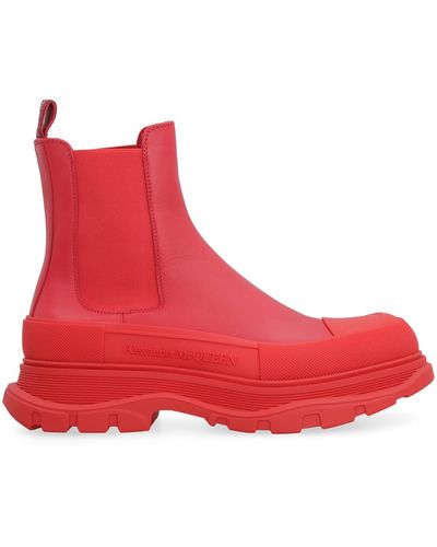 Alexander McQueen Tread Slick Leather Ankle Boots - Red