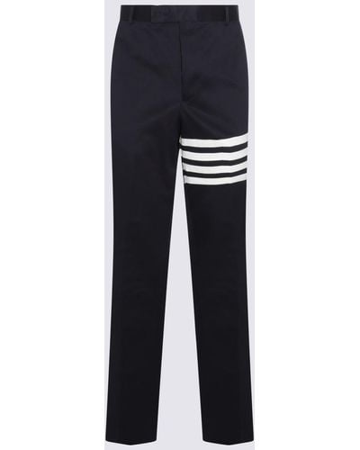 Thom Browne Navy Blue Cotton Trousers - Black