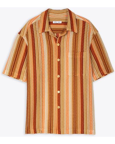 Cmmn Swdn Short Sleeve Camp Collar Shirt In Raschel Knit Multicolor Striped Raschel Knit Shirt - Ture - Orange
