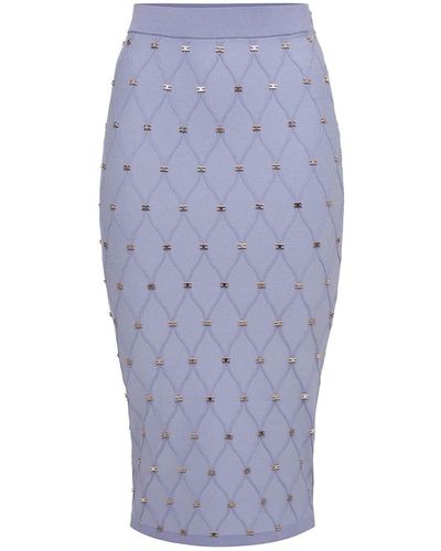 Elisabetta Franchi Hydrangea Knitted Pencil Skirt - Blue
