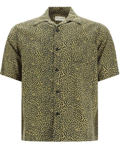 Saint Laurent Camp-collar Leopard-print Lyocell And Cotton-blend Shirt - Green