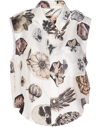 Marni Floral Print Sleeveless Shirt - White