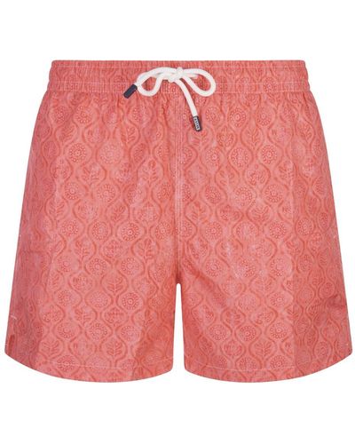 Fedeli Swim Shorts With Flower And Leaf Pattern - Red