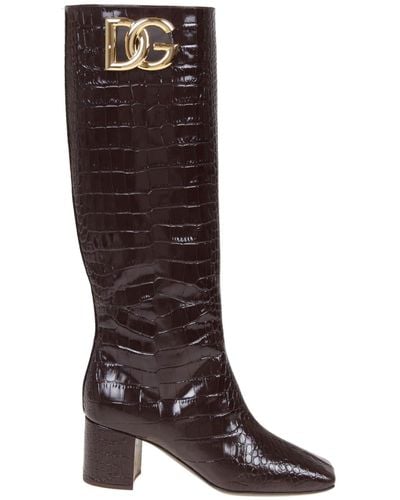 Dolce & Gabbana Dg Logo Leather Boots - Brown