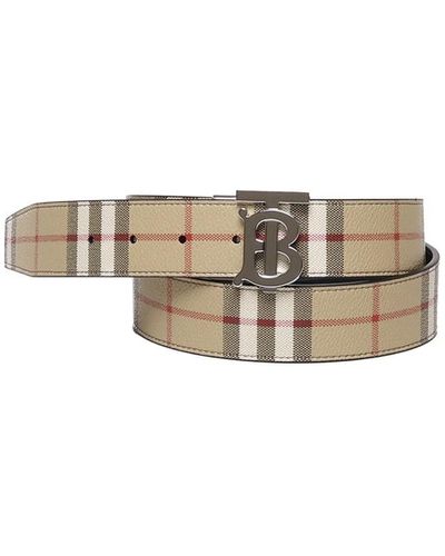 Burberry Reversible Leather And Check Tb Belt - Metallic
