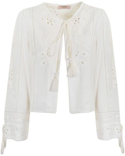 Twin Set Perforated Muslin Jacket - White