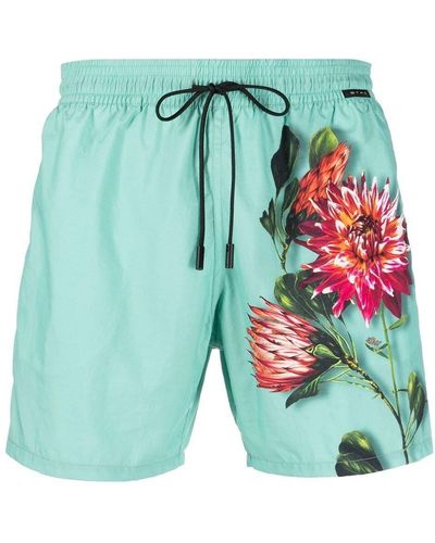 Etro Floral Print Drawstring Swim Shorts - Green