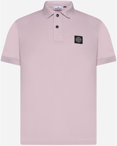 Stone Island Logo-patch Cotton Polo Shirt - Pink