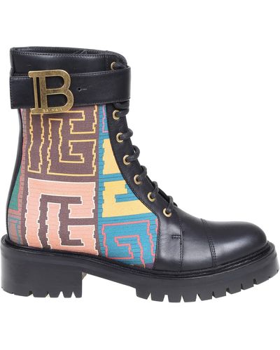 Balmain Romy Boots In Fabric With Embroidered Monogram - Blue