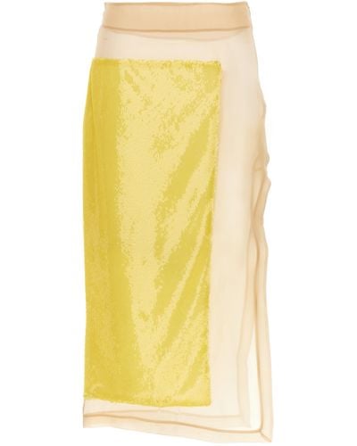 A.W.A.K.E. MODE Sequin Long Skirt - Yellow