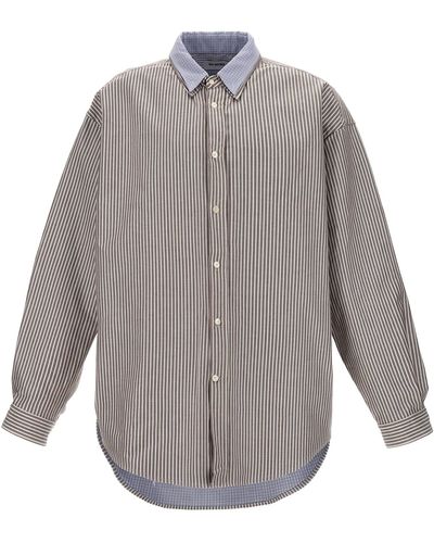 Hed Mayner Pinstripe Oxford Overshirt - Gray
