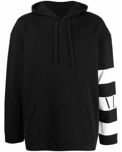 Valentino Striped Logo Hooded Sweatshirt - Black
