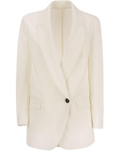 Brunello Cucinelli Stretch Cotton Interlock Couture Jacket With Jewelry - White