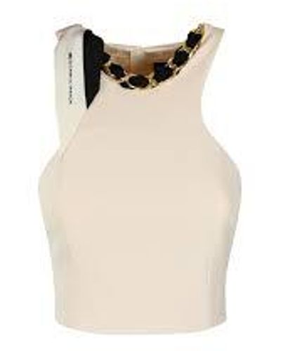 Elisabetta Franchi Crepe Top With Scarf - Natural