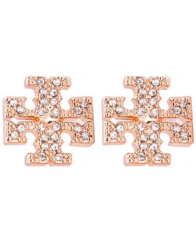 Tory Burch Crystal Logo Earrings - Pink