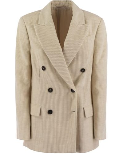 Brunello Cucinelli Viscose And Cotton Corduroy Jacket With Necklace - Natural