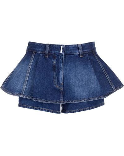 Givenchy Ruffled Denim Shorts - Blue