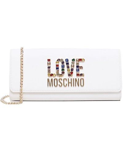 Moschino Logo-lettering Chain-linked Clutch Bag - White