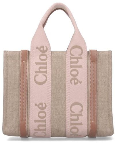 Chloé Woody Small Linen Tote Bag - Pink
