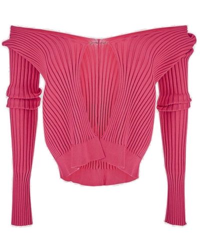 Jacquemus Logo Plaque Long-Sleeved Cardigan - Red