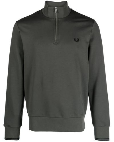 Fred Perry Logo-embroidered Zip-up Sweatshirt - Gray