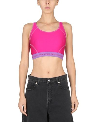 Versace Jeans Couture Crop Top With Logo Band - Pink