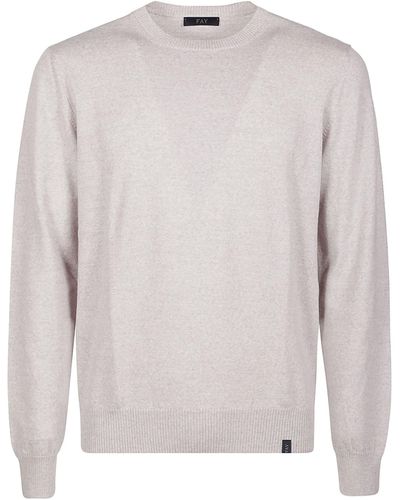 Fay Round Neck Sweater - White