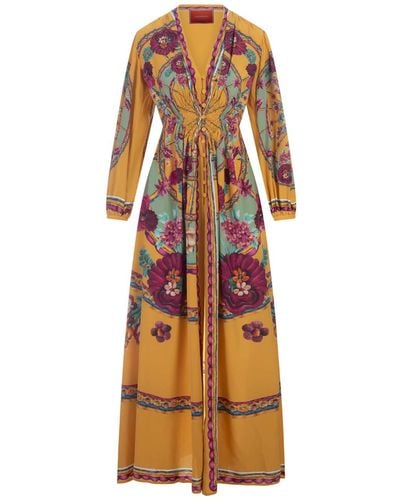 La DoubleJ Zodiac Placée Marigold Silk Twill Long Dress - Multicolour