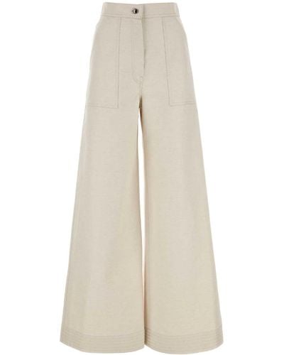 Max Mara Sand Cotton Blend Oboli Wide-Leg Pant - White