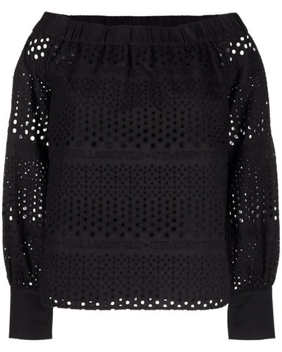 Karl Lagerfeld Broderie Anglaise Top - Black